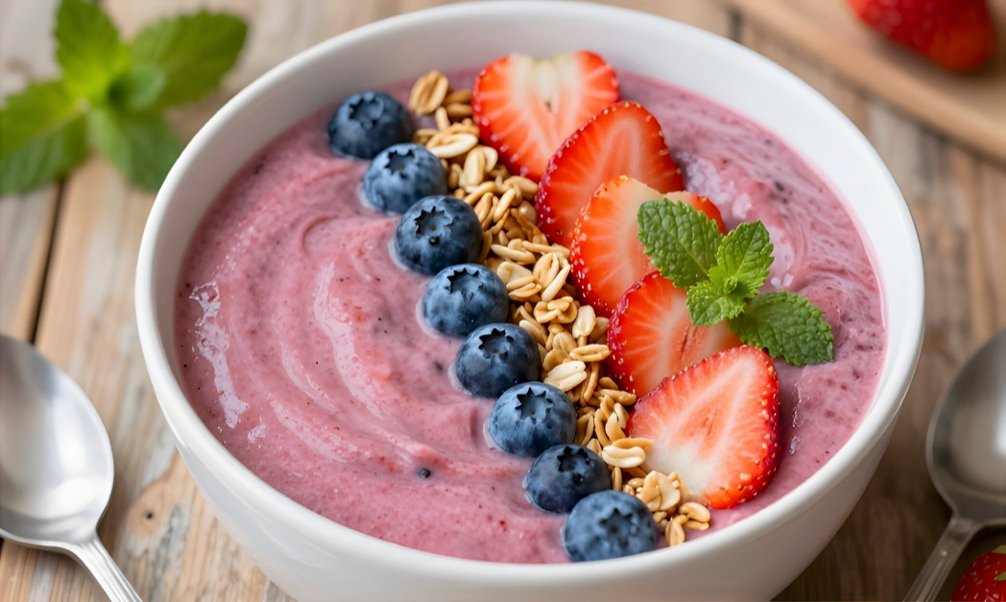 Quick Smoothie Bowl with Granola & Fruits